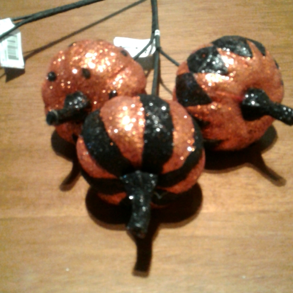 Glitter Pumpkins, PUMPKIN Pick Whimsical Picks WHITE ONLY LEFT FINAL SALE